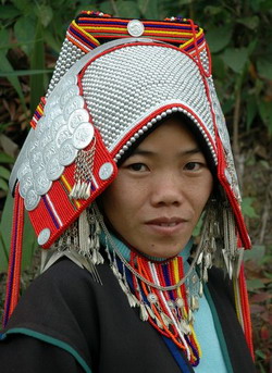 An ethnic Akha woman in tradional dress.
